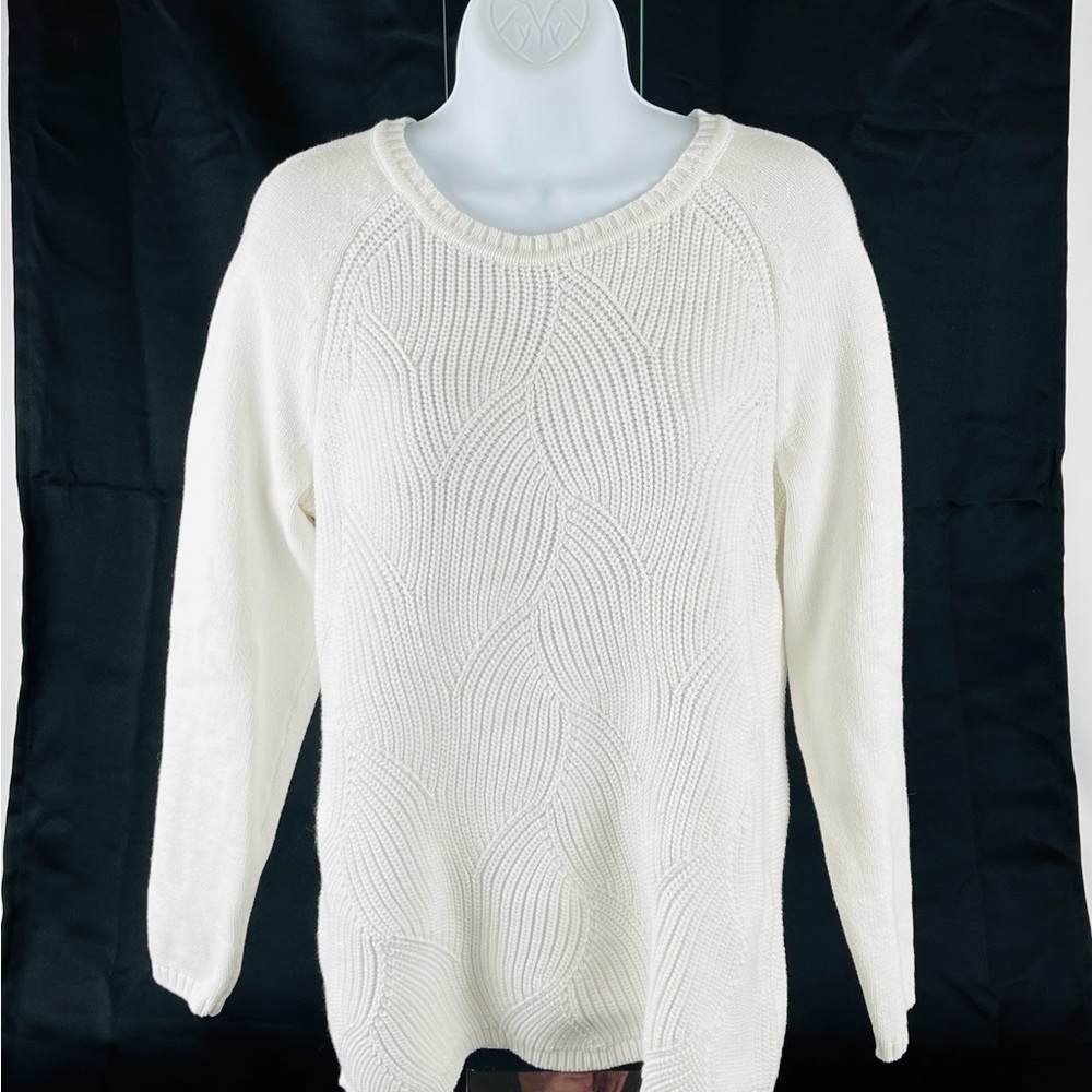 Talbots Sweater Womens White Pullover Knit Crew Neck Scalloped Hem Medium